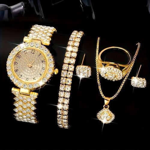 New fashion ladies watch set - advanced personalized diamond-set small square watch + rhinestone jewelry