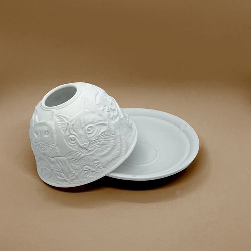 Ceramic Cat Candle Holder Set – Tealight Lamp with 3D Light Projection