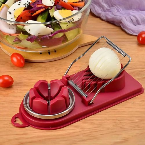 2 in 1 Stainless Steel Egg Slicer Cutter with Stainless Steel Wire for Hard Boiled Eggs Strawberry Soft Fruit Tomato Sausage