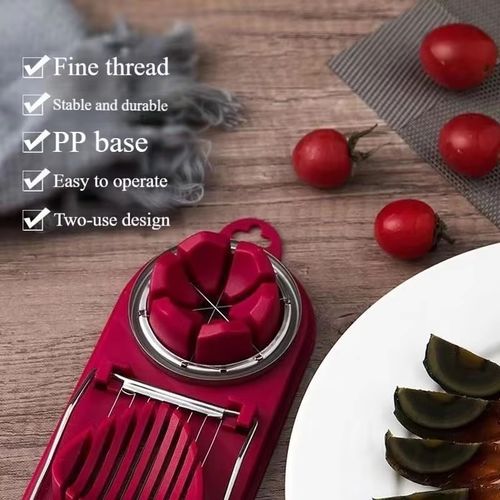 2 in 1 Stainless Steel Egg Slicer Cutter with Stainless Steel Wire for Hard Boiled Eggs Strawberry Soft Fruit Tomato Sausage