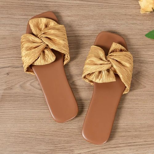 Ghana Hot Sale Womens Old Money Style Bow Slides 2025 New Shimmer Flats