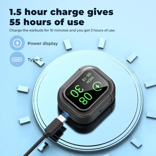 HTC NE20 Bluetooth 6.0 Earphones LED Display High Fidelity Waterproof Wireless Earphones | Suitable for Office, Sports, Study and Audio Calls | Built-in Microphone | Earphones