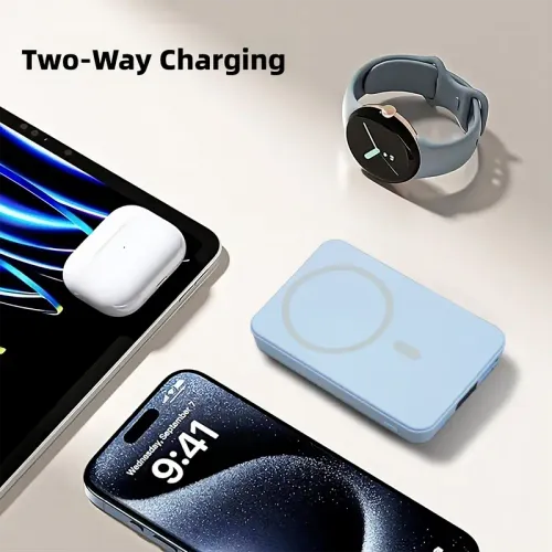 Magnetic Power Bank, 10000mAh Wireless Portable Charger with USB-C Cable