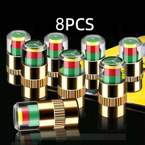 8PCS Automotive Pressure Monitor Valve Caps - For Mid-Duty, Compact & Motorcycles, Bicycles - Compatible with Tire Pressure Monitoring (Copper Core)
