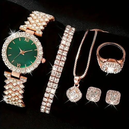 New fashion ladies watch set - advanced personalized diamond-set small square watch + rhinestone jewelry