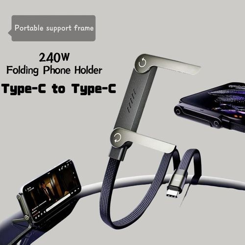 Invisible Holder Charger Cable with Stand, 240w super fast charging 2-in-1 Fast Charging Cord & Phone Stand for Gaming, Office, Car Travel, Compatible with iPhone Samsung Type-C charging cable Black