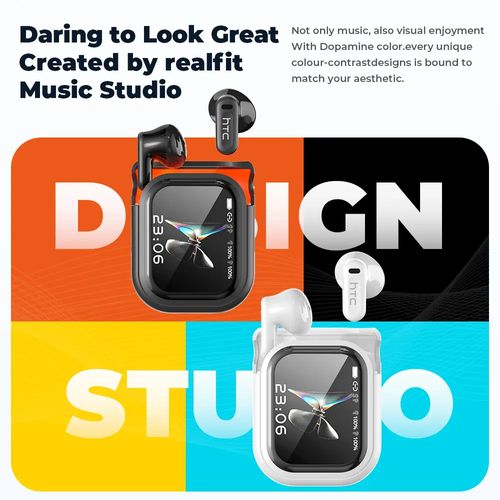 HTC NE20 Bluetooth 6.0 Earphones LED Display High Fidelity Waterproof Wireless Earphones | Suitable for Office, Sports, Study and Audio Calls | Built-in Microphone | Earphones