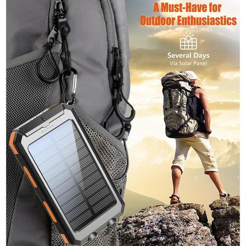 10000mAh Solar Charger, Waterproof w Dual USB  LED for iPhone Android