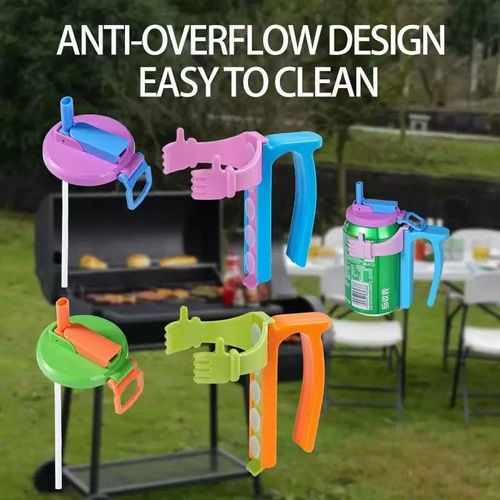 New Product Soda Can Lids and Holders with Spill-proof Lid, Straw, and Can Holder