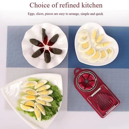 2 in 1 Stainless Steel Egg Slicer Cutter with Stainless Steel Wire for Hard Boiled Eggs Strawberry Soft Fruit Tomato Sausage