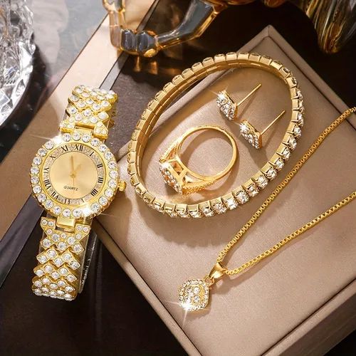 New fashion ladies watch set - advanced personalized diamond-set small square watch + rhinestone jewelry
