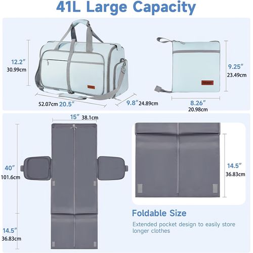 Foldable Hanging Travel Garment Bag 2 in 1 Multifunctional Duffel with Shoe Compartment Overnight Weekend Trip Suit Carrier Gym Bag Christmas Gift