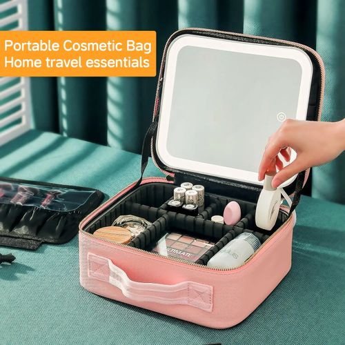 Portable Makeup Bag with Mirror, LED Light, and Adjustable Dividers: Your Ultimate Cosmetic Organizer