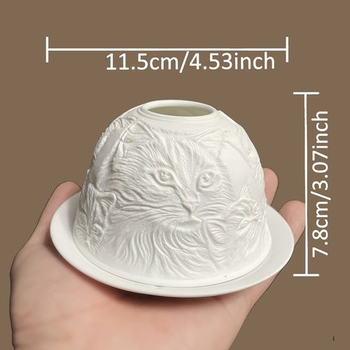 Ceramic Cat Candle Holder Set – Tealight Lamp with 3D Light Projection