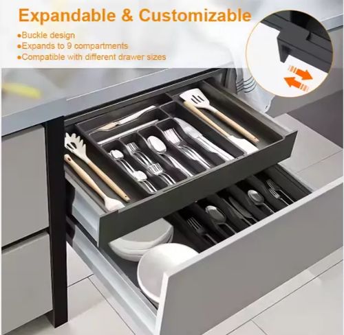 Plastic Adjustable Cutlery Drawer Dividers Organizer Holder Silverware Flatware Organizer Expandable Kitchen Drawer Organizer