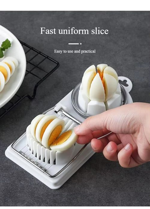 2 in 1 Stainless Steel Egg Slicer Cutter with Stainless Steel Wire for Hard Boiled Eggs Strawberry Soft Fruit Tomato Sausage