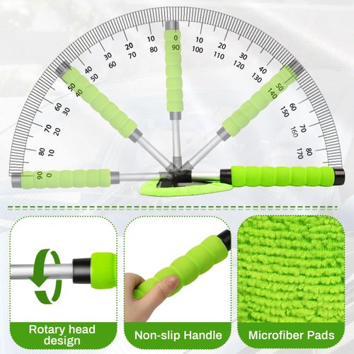 Windshield Cleaning Tool, Microfiber Car Window Cleaner with 4 Reusable and Washable Microfiber Pads and Extendable Handle
