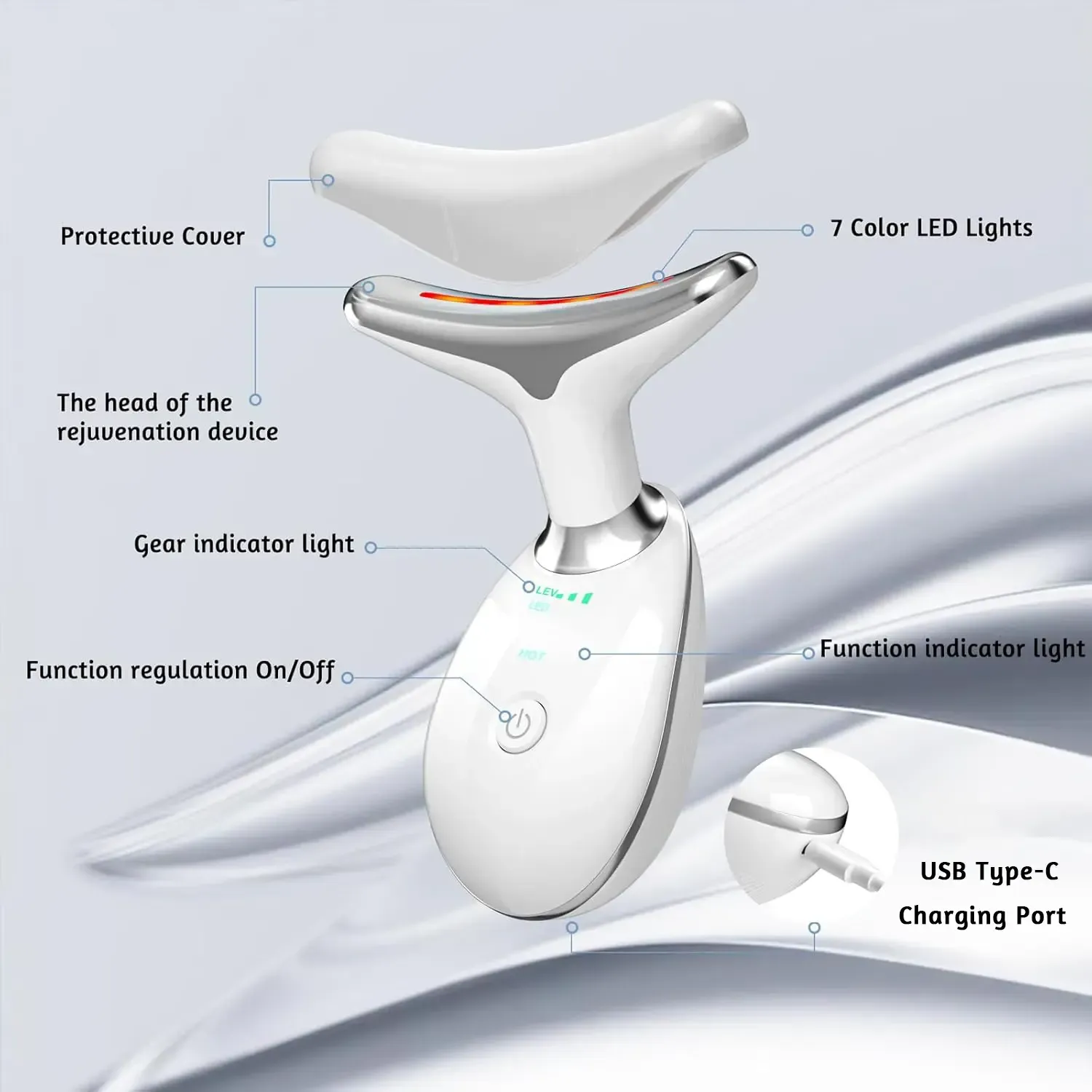 EMS Thermal Neck Lifting And Tighten Massager Electric Microcurrent Wrinkle Remover Seven colors LED Photon Face Beauty Device For Woman