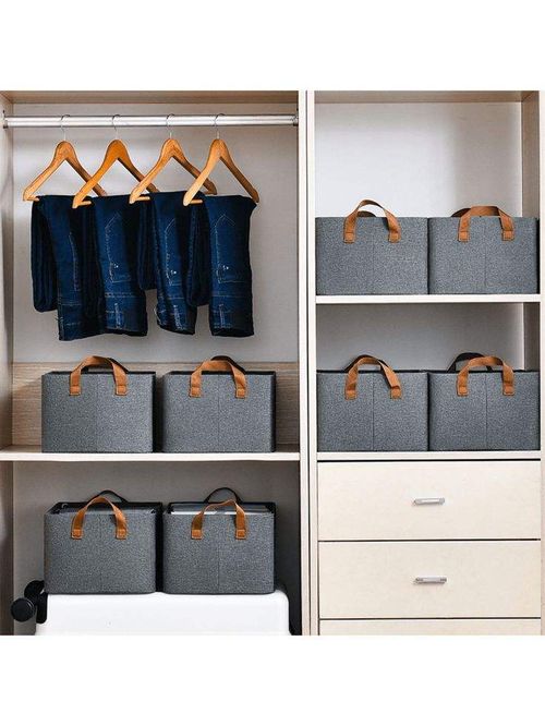 3 Pack Large Fabric Collapsible Closet Storage Baskets Bins, Foldable Closet Organizers with Handles, Decorative Collapsible Open Storage Bins for Organizing Clothes Toy Nursery Shelves