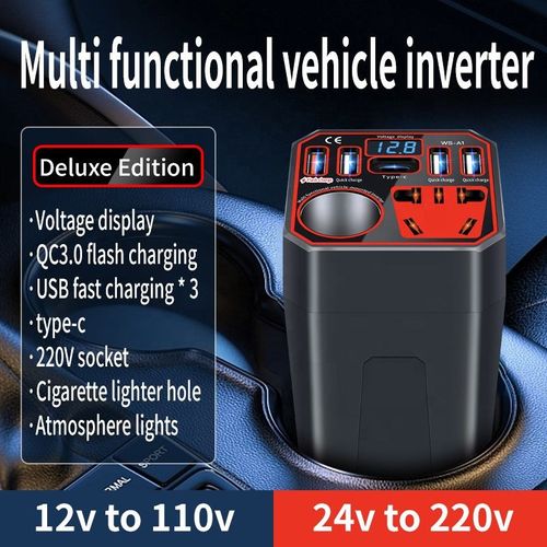 Car Charger 12V24V to 220V Universal High-power Inverter for Fast Charging of Cars and Trucks, Cigarette Socket