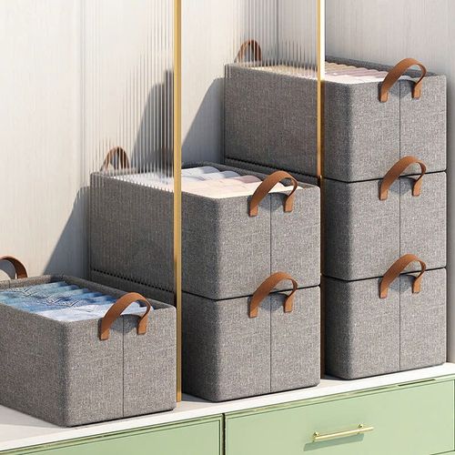 3 Pack Large Fabric Collapsible Closet Storage Baskets Bins, Foldable Closet Organizers with Handles, Decorative Collapsible Open Storage Bins for Organizing Clothes Toy Nursery Shelves