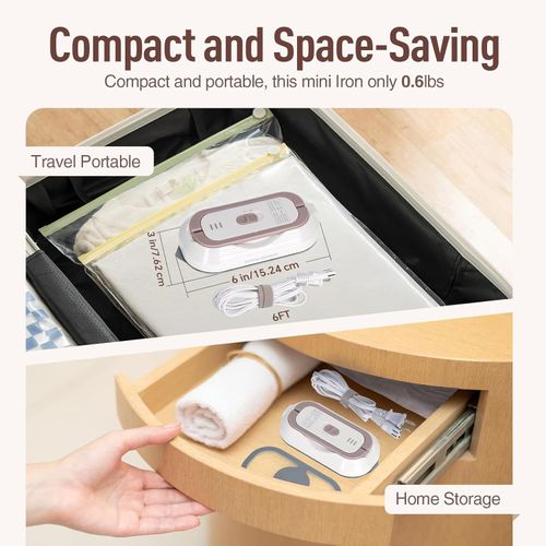 Mini Travel Iron with Adaptive Global Voltage, 100-230V Portable Dry Iron for Clothes (No Steam), 10s Heat Up, Non-Stick Soleplate, Ultra-Lightweight, Ideal for Sewing, Quilting and Handcraft