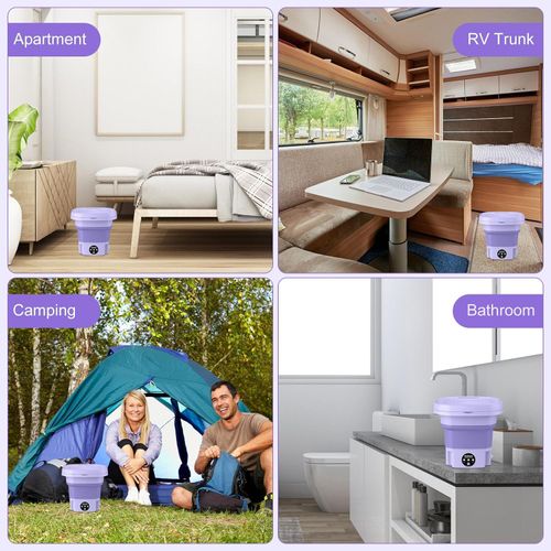 Portable Washing Machine, 8L Large Capacity Washer with Drain Basket, Foldable Mini Washing Machine, Suitable for Baby Clothes, Underwear, Socks, Laundry Purple US Plug