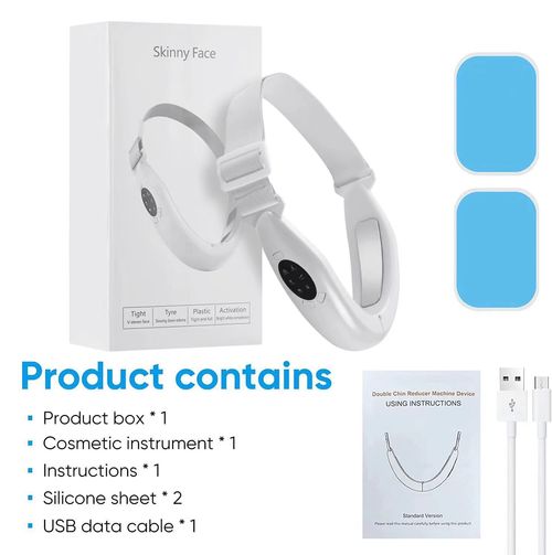 Face Lifting Device, Double Chin Reducer with LED Display Screen, 1-8 Gears Adjustable and 42°C Constant Temperature Hot Compress, Adjustable Length and Support Foldable for Firming, Smoothing