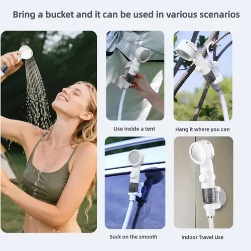 Portable Camping Shower Pump – USB Rechargeable Outdoor Shower with 2 Spray Modes, Waterproof Electric Shower Head, Pumps Water from Bucket for Camping, Hiking, Travel, Car Washing & Pet Cleaning