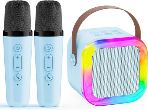 Lonvel K12 Mini 2 Mic Portable Gifts Kids Wireless Karaoke Speaker With 2 Microphones Karaoke Digital Key Control Blue Pink