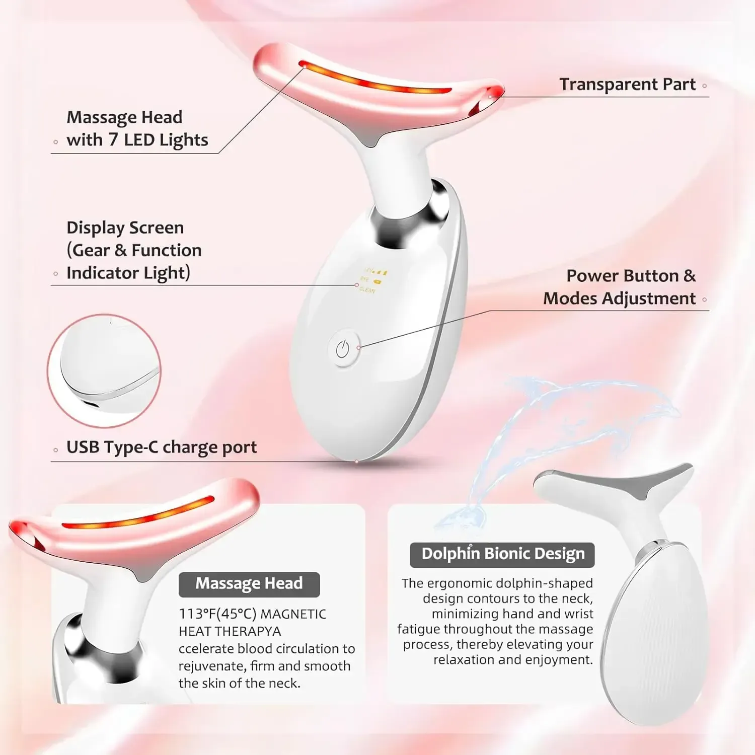 EMS Thermal Neck Lifting And Tighten Massager Electric Microcurrent Wrinkle Remover Seven colors LED Photon Face Beauty Device For Woman