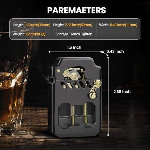 Vintage Rocker Metal Kerosene Lighter, Portable Transparent Window, Grinding Wheel Windproof Lighters, Camping Candle Men's Gift (Kerosene Not Included)