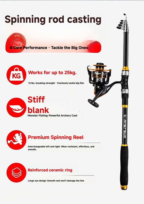 Carbon fiber telescopic fishing rod set, with spinning reel and rod combination, suitable for saltwater, freshwater, ice fishing, and bass fishing gear (three sets)