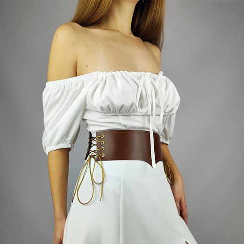 Women Renaissance Corset Belt,Medieval Leather Wide Belt for Women,Thick Cinch Obi Belt Ren Faire Accessories for Dress