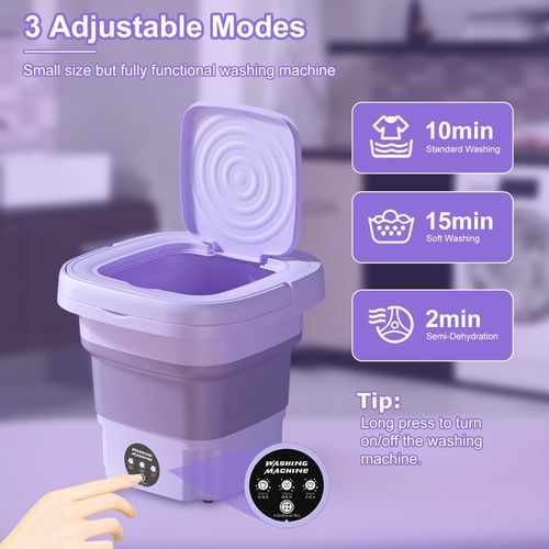 Portable Washing Machine, 8L Large Capacity Washer with Drain Basket, Foldable Mini Washing Machine, Suitable for Baby Clothes, Underwear, Socks, Laundry Purple US Plug