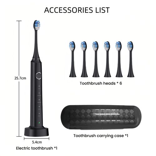 2025 Adult Sonic Electric Toothbrush 6 DuPont Brush Heads IPX7 Waterproof Foldable Induction Charging Portable Travel