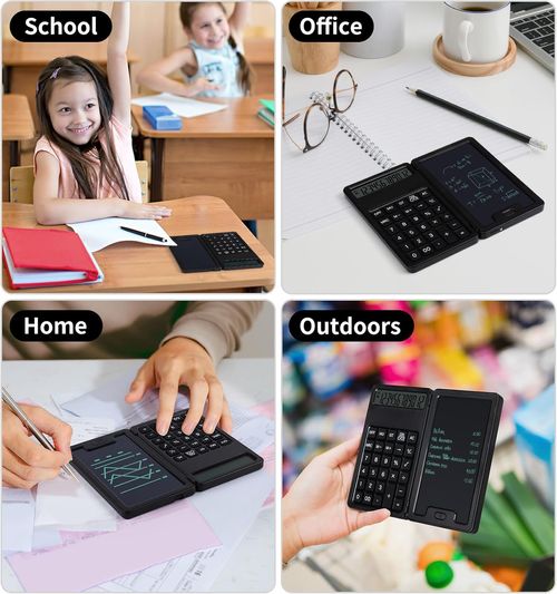esk Portable Basic Calculator, Small Mini Calculators with Writing Notepad and Stylus, More Lightweight and Portable, 12Digit Large Display Multi-Function for Office, School, Home & Financial (Black)