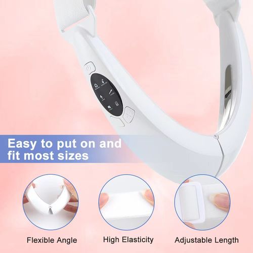 Face Lifting Device, Double Chin Reducer with LED Display Screen, 1-8 Gears Adjustable and 42°C Constant Temperature Hot Compress, Adjustable Length and Support Foldable for Firming, Smoothing