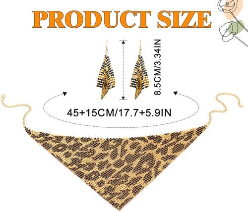 Shiny Metal Triangular Scarf Necklace with Earrings Set Metal Sequins Choker Necklace Adjustable Metal Mesh Statement Necklace Sequins Collar for Women