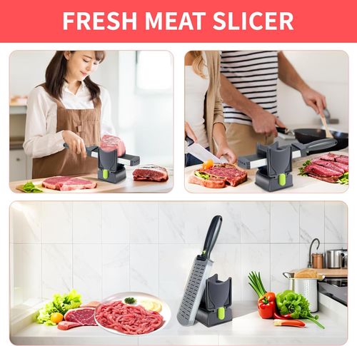 Manual Fresh Meat Slicer,Thickness Adjustable 2 or 4 mm Meat Cutter Set for Fresh Meat Slicing Shredding Chicken Beef Pork Mutton Ideal for Home Cooking BBQ & Hot Pot