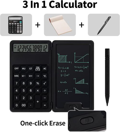 esk Portable Basic Calculator, Small Mini Calculators with Writing Notepad and Stylus, More Lightweight and Portable, 12Digit Large Display Multi-Function for Office, School, Home & Financial (Black)