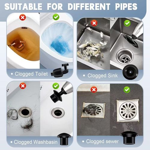 Remover Stainless Steel 304 Air-Pressure Toilet Plunger - Kitchen/Bathroom Drain Clog Tool