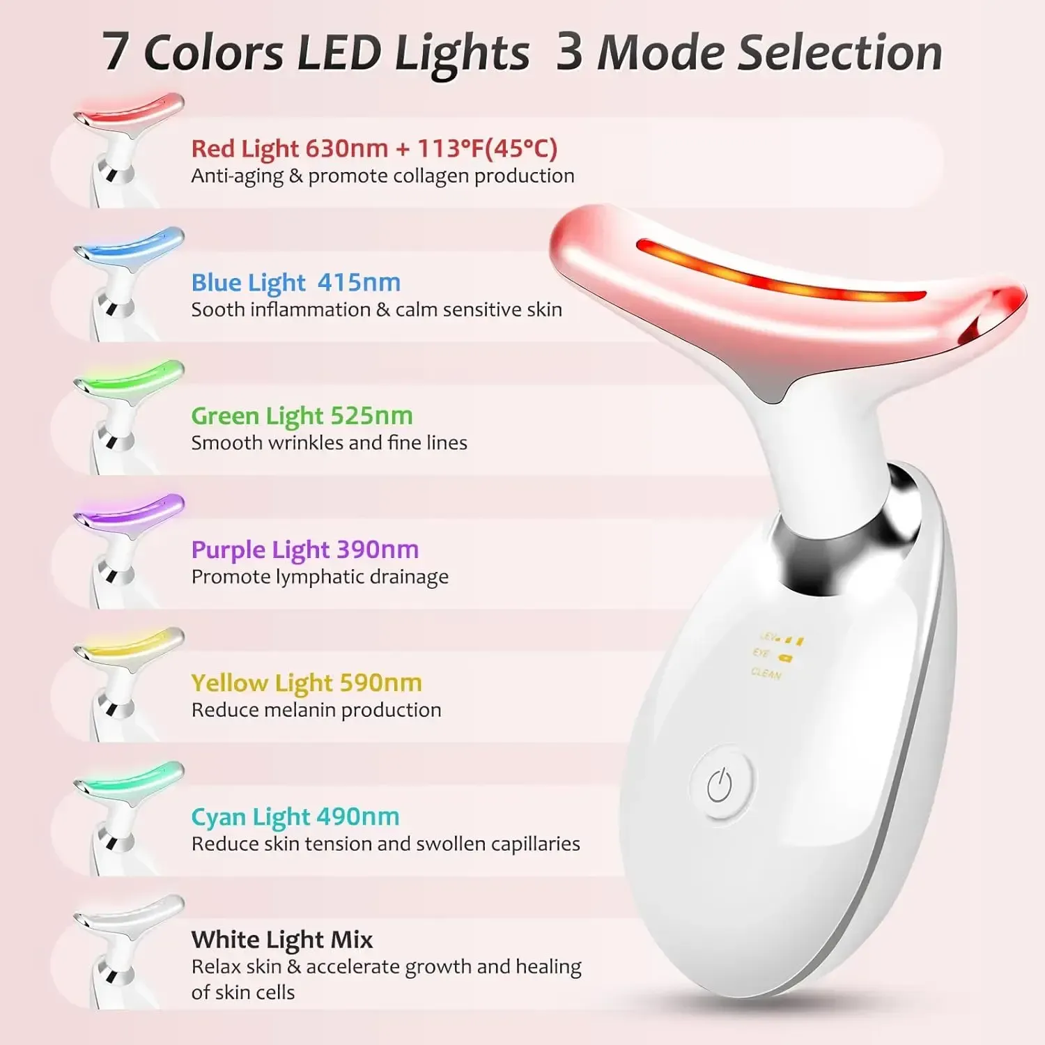 EMS Thermal Neck Lifting And Tighten Massager Electric Microcurrent Wrinkle Remover Seven colors LED Photon Face Beauty Device For Woman