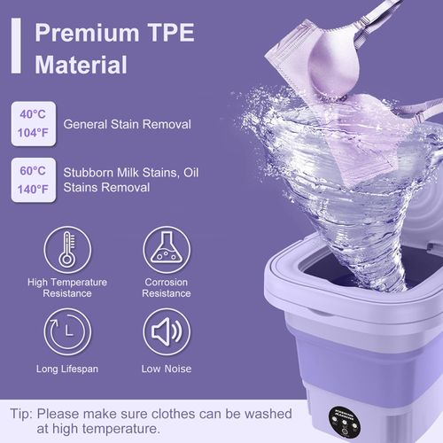 Portable Washing Machine, 8L Large Capacity Washer with Drain Basket, Foldable Mini Washing Machine, Suitable for Baby Clothes, Underwear, Socks, Laundry Purple US Plug