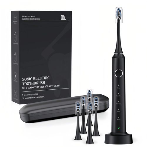 2025 Adult Sonic Electric Toothbrush 6 DuPont Brush Heads IPX7 Waterproof Foldable Induction Charging Portable Travel