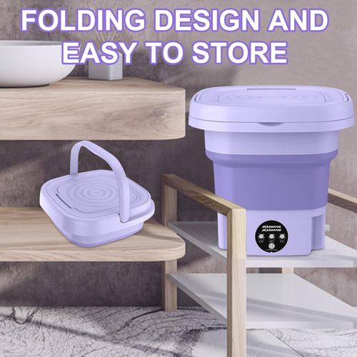 Portable Washing Machine, 8L Large Capacity Washer with Drain Basket, Foldable Mini Washing Machine, Suitable for Baby Clothes, Underwear, Socks, Laundry Purple US Plug