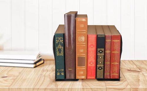 Adjustable Metal Bookends with Detachable Magnetic Pen Holder - Durable Expandable Book Stand for Desk, Office, and Home Decorative Bookends