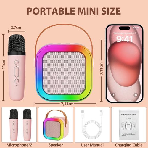 Lonvel K12 Mini 2 Mic Portable Gifts Kids Wireless Karaoke Speaker With 2 Microphones Karaoke Digital Key Control Blue Pink