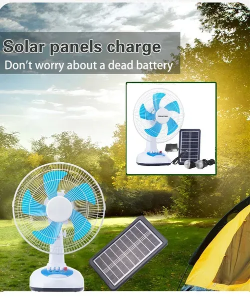 12-inch AC-DC solar fan set, oscillating rechargeable fan with light, table fan