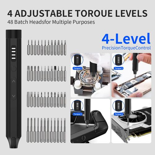 Electric Precision Screwdriver Set 53-in-1 Precision Electric Screwdriver Kit with Adjustable Torque, Magnetic Bit Holder & 4 Speed Settings for Professional Repairs, DIY, and Electronics